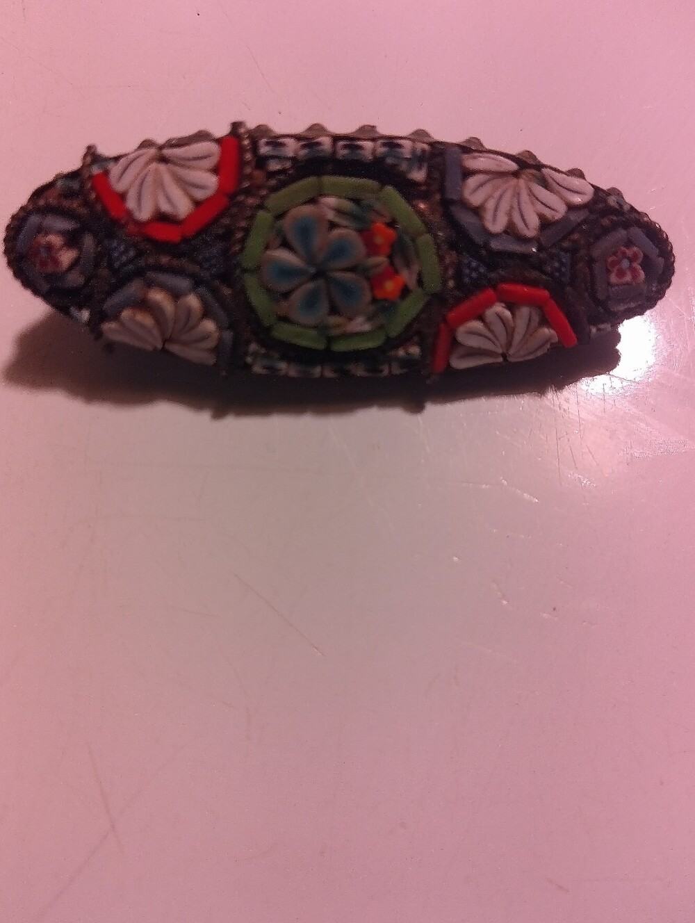 Antique Victorian Italian Micro Mosaic Flower Brooch.